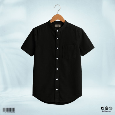 Oxford Cotton Half Sleeve Band Collar Shirt