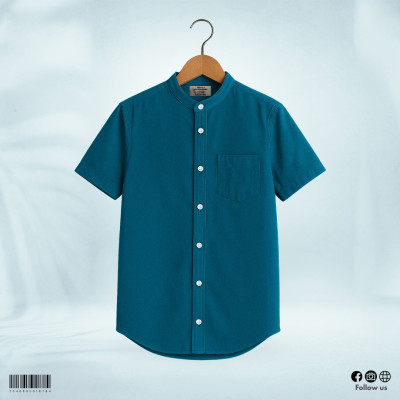 Oxford Cotton Half Sleeve Band Collar Shirt