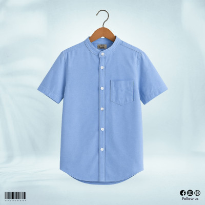 Oxford Cotton Half Sleeve Band Collar Shirt