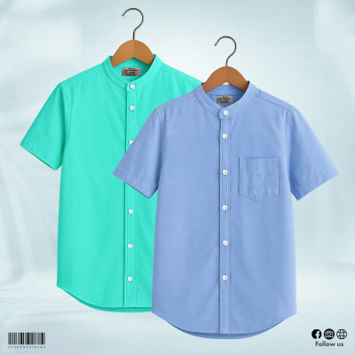 Oxford Cotton Half Sleeve Band Collar Shirt