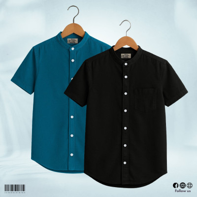 Oxford Cotton Half Sleeve Band Collar Shirt