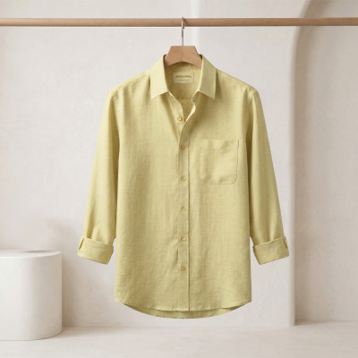 Long Sleeve Oxford Cotton Shirt-Yellow