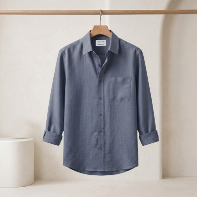 Long Sleeve Oxford Cotton Shirt-Grey
