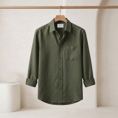Long Sleeve Oxford Cotton Shirt-Olive