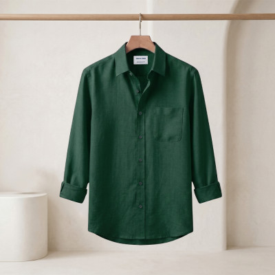 Long Sleeve Oxford Cotton Shirt-Green