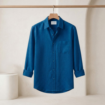 Long Sleeve Oxford Cotton Shirt-Petrol Blue