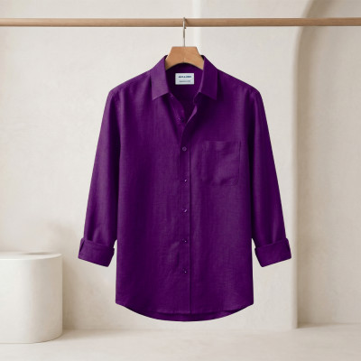 Long Sleeve Oxford Cotton Shirt-Purple