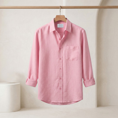 Long Sleeve Oxford Cotton Shirt-Pink