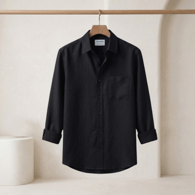 Long Sleeve Oxford Cotton Shirt-Black