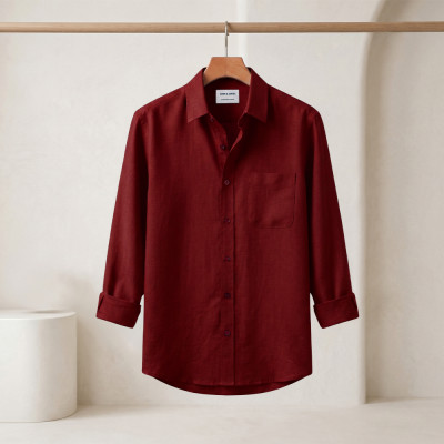 Long Sleeve Oxford Cotton Shirt-Marron