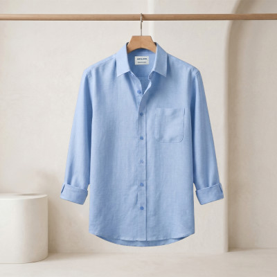 Long Sleeve Oxford Cotton Shirt-Sky Blue
